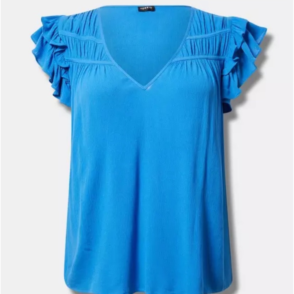 Torrid Blue Ruffle Sleeve Blouse